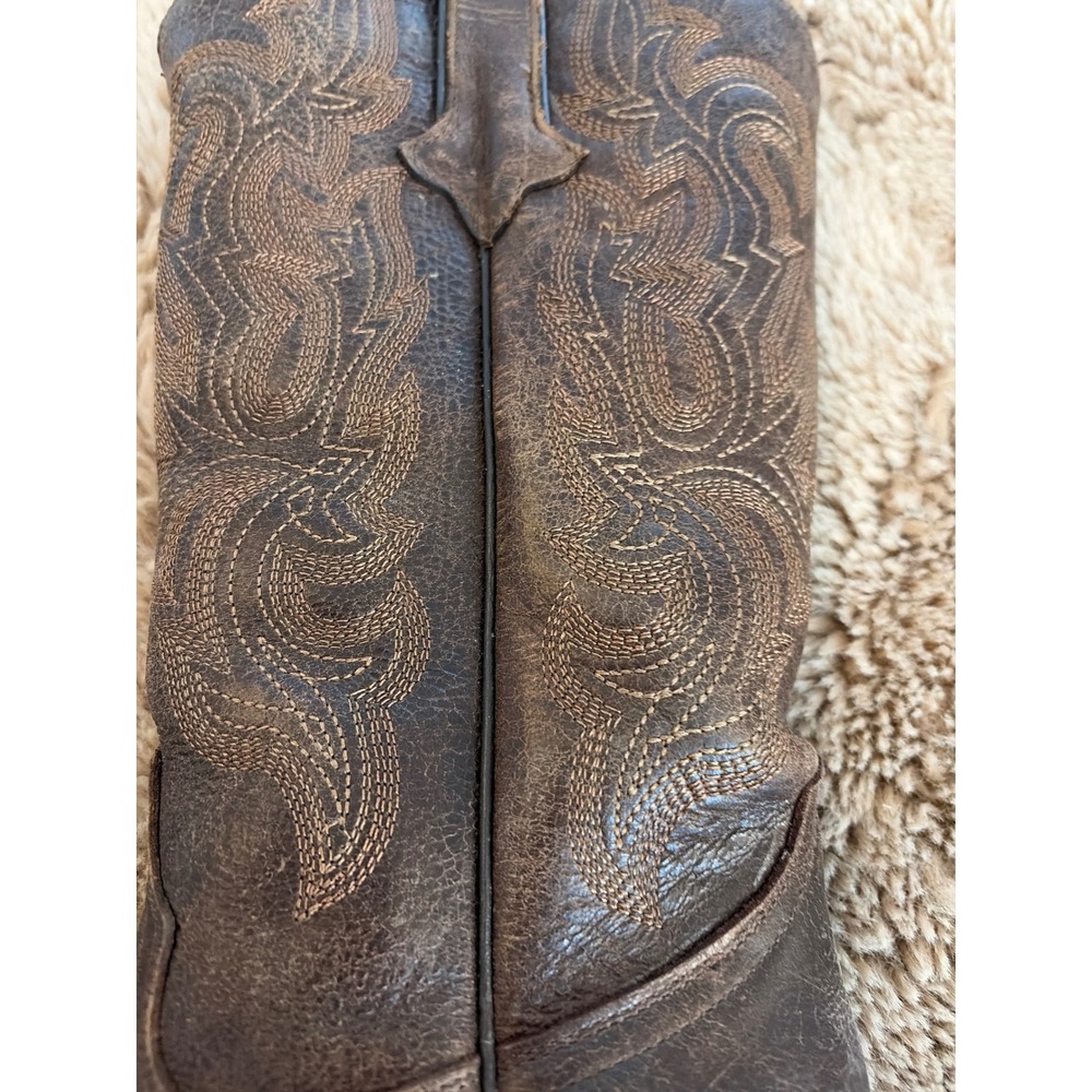 Tanner Mark Brown Distressed Leather Snip Toe Western Cowboy Boots Womens 6.5 - Picture 4 of 10